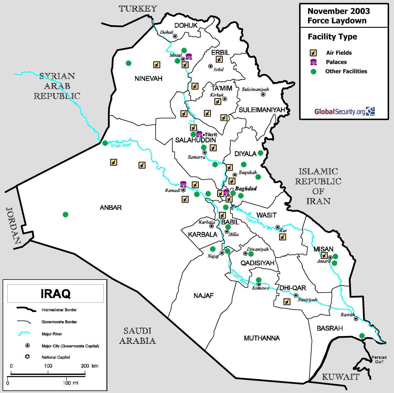 Irak lentokentät kartalla - Kartta Irakin lentoasemat (Länsi-Aasia - Aasia)