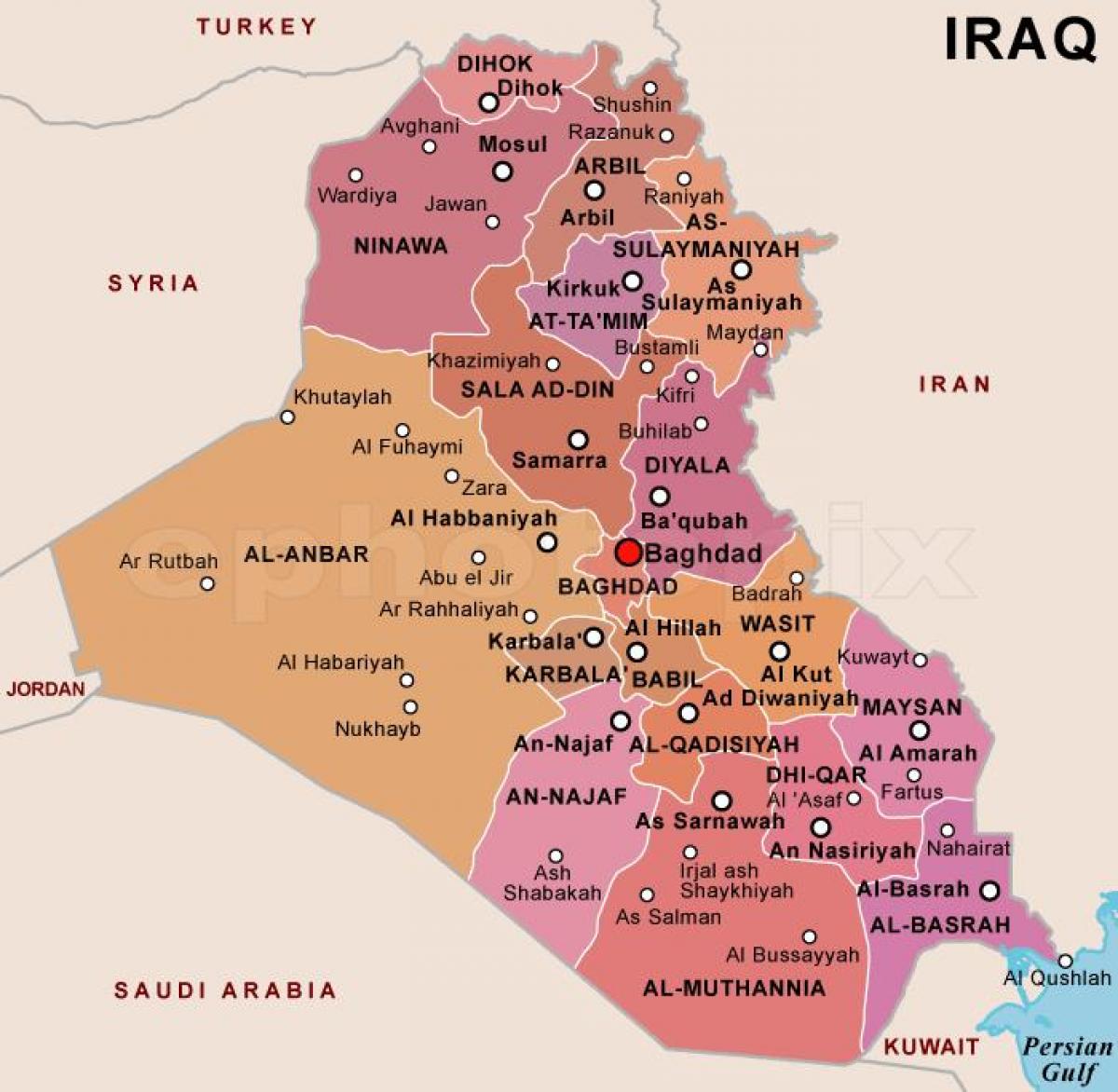 Kartta Irakin valtioiden